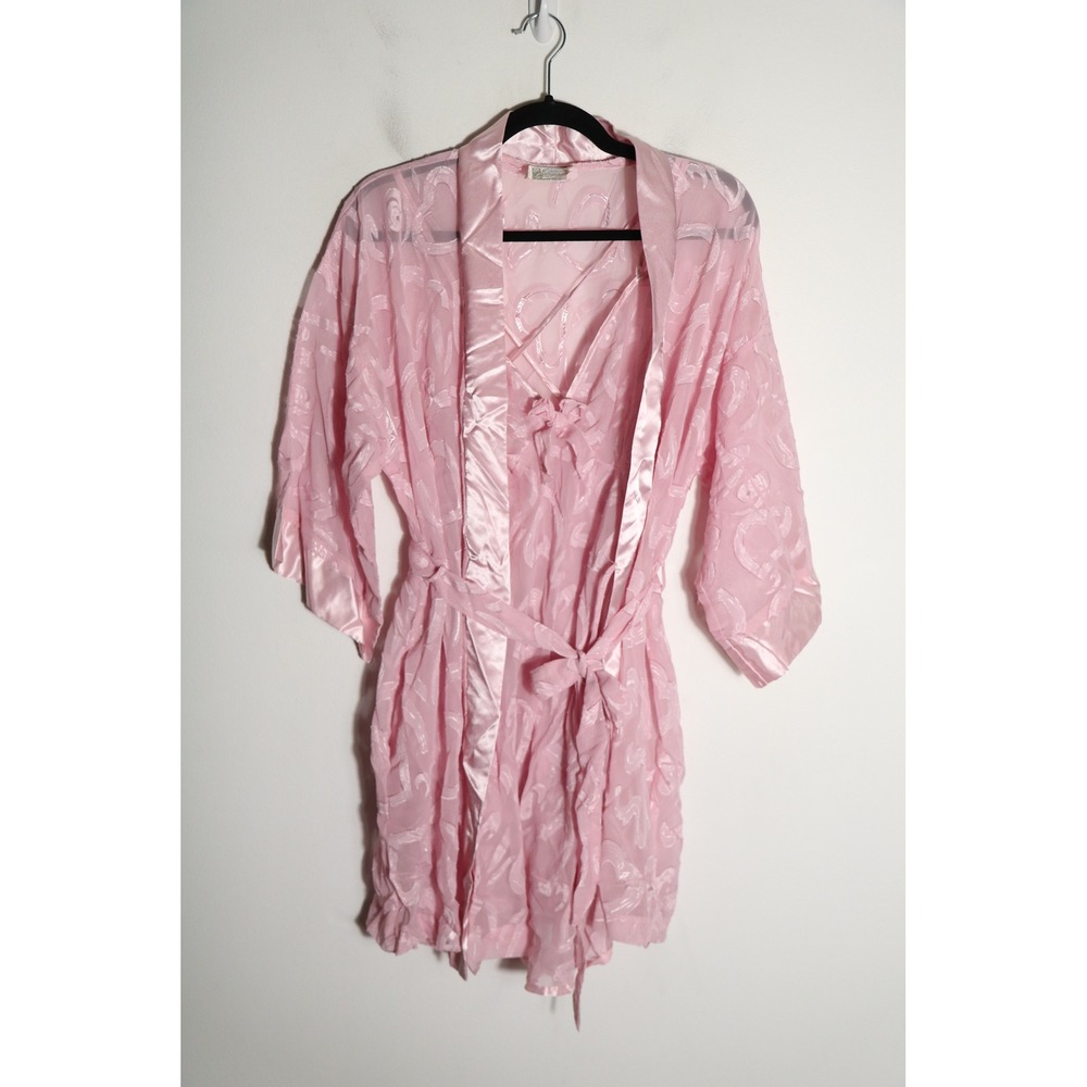 Vintage California Dynasty‎ Satin Chemise Slip Robe Pink Heart Romantic Feminine
